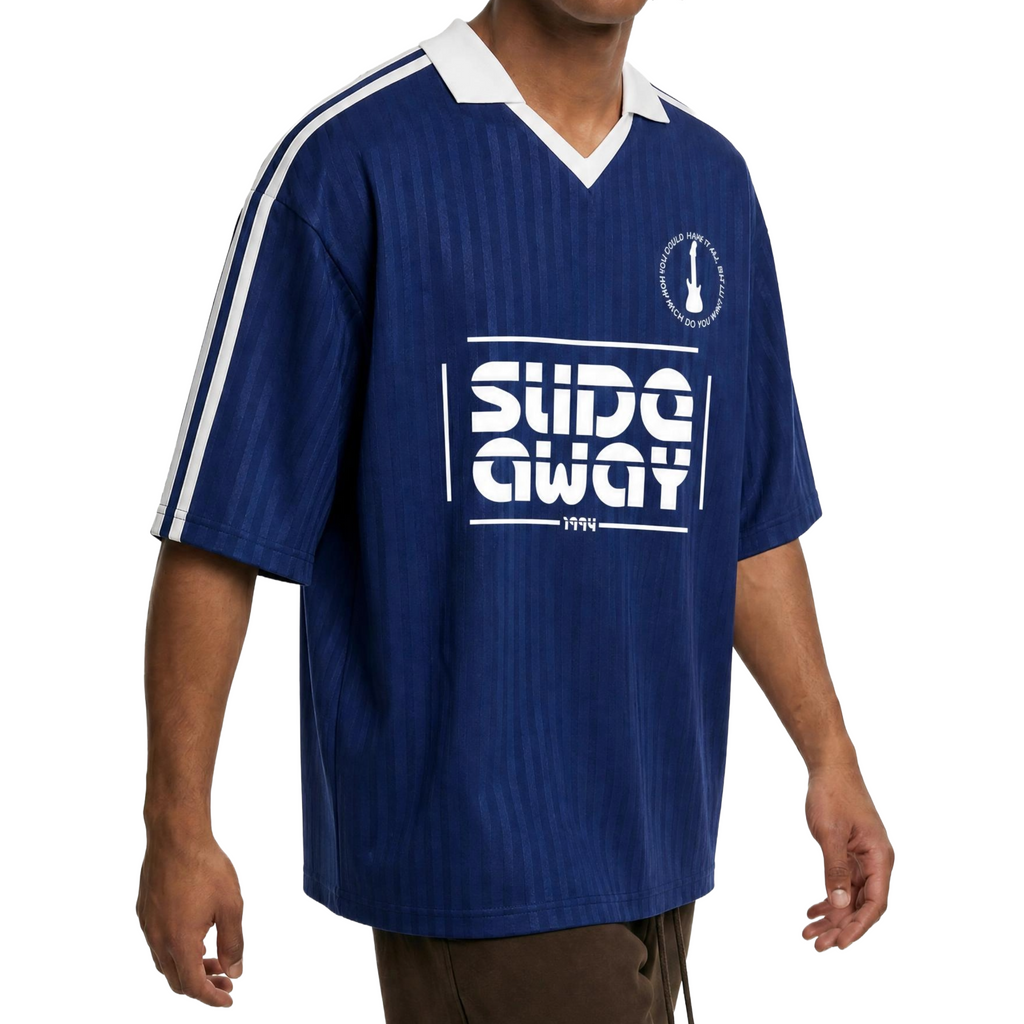 "SLIDE AWAY" striped collar soccer jersey