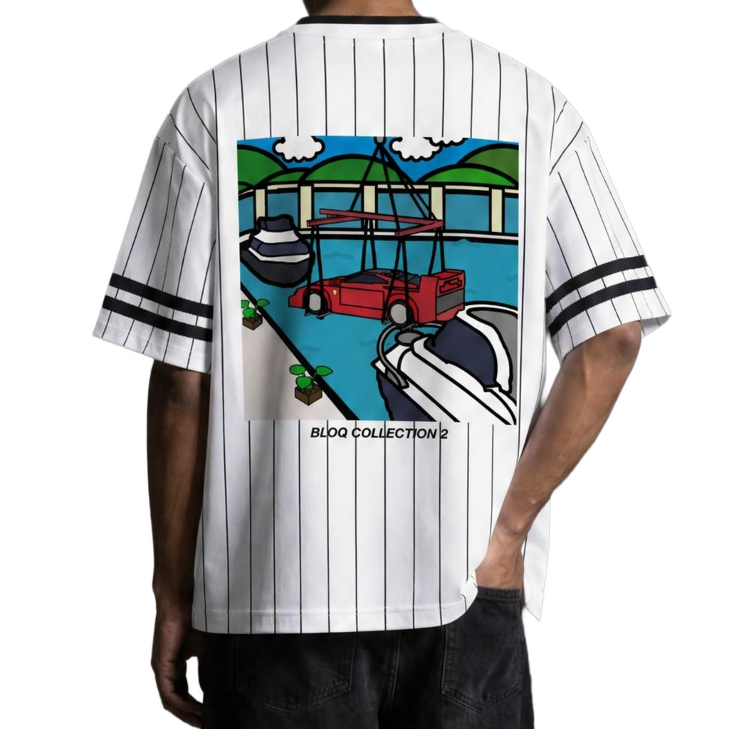 "LIFE OF SQUINTING" Striped  V-Neck T-Shirt