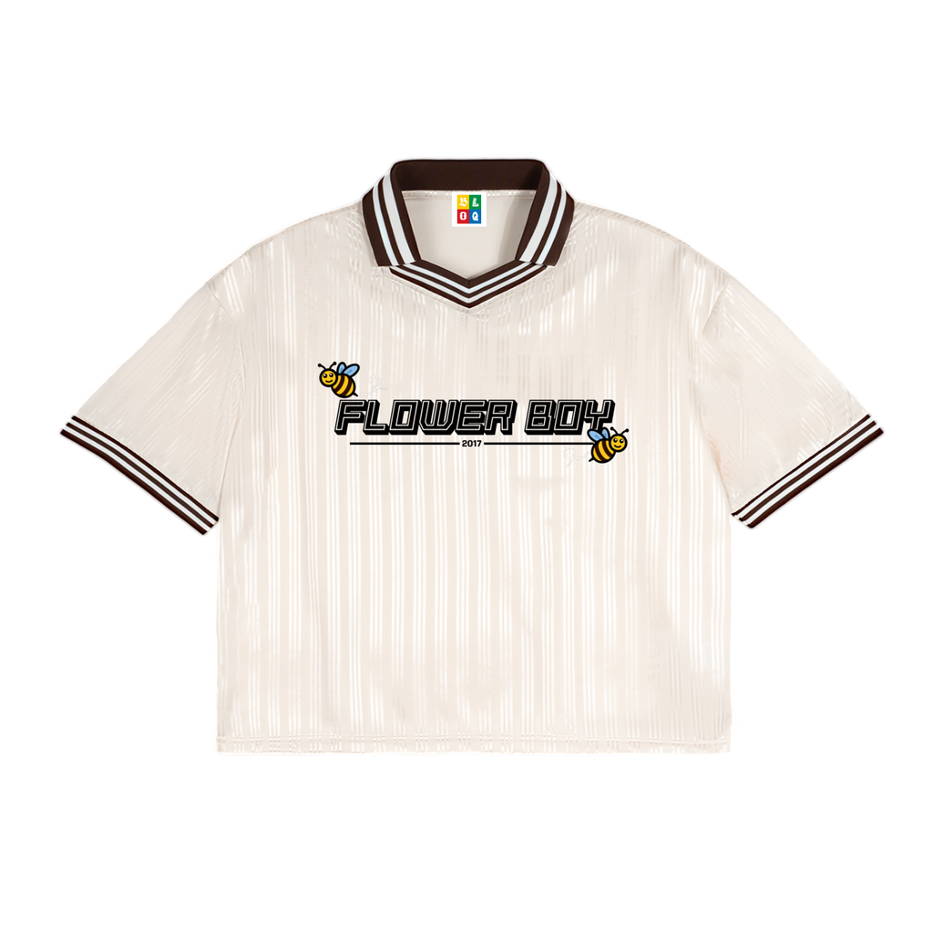 "FLOWER BOY" contrast stripes collar jersey