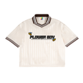 "FLOWER BOY" contrast stripes collar jersey