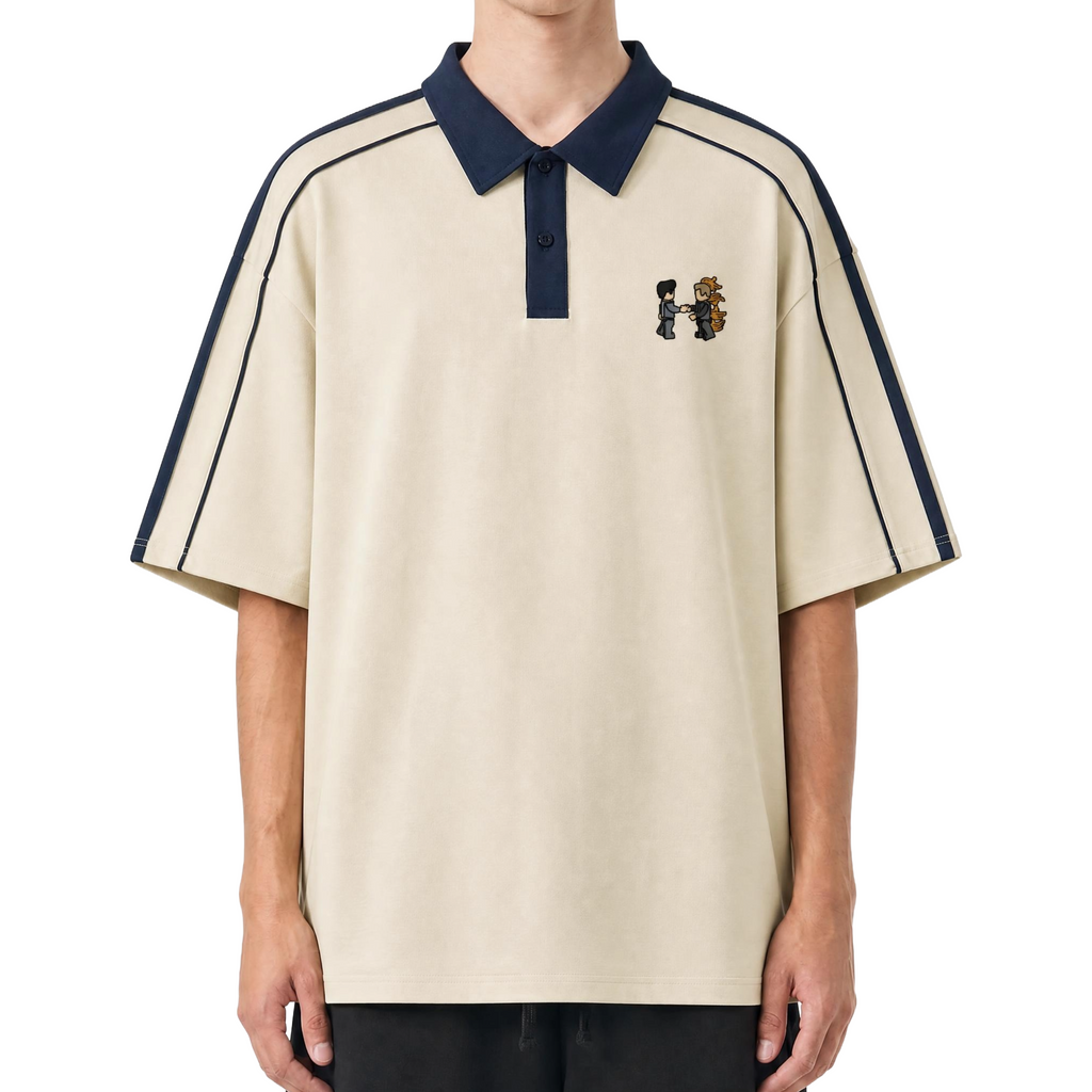 "CRAZY DIAMOND" contrast collar short sleeve polo shirt