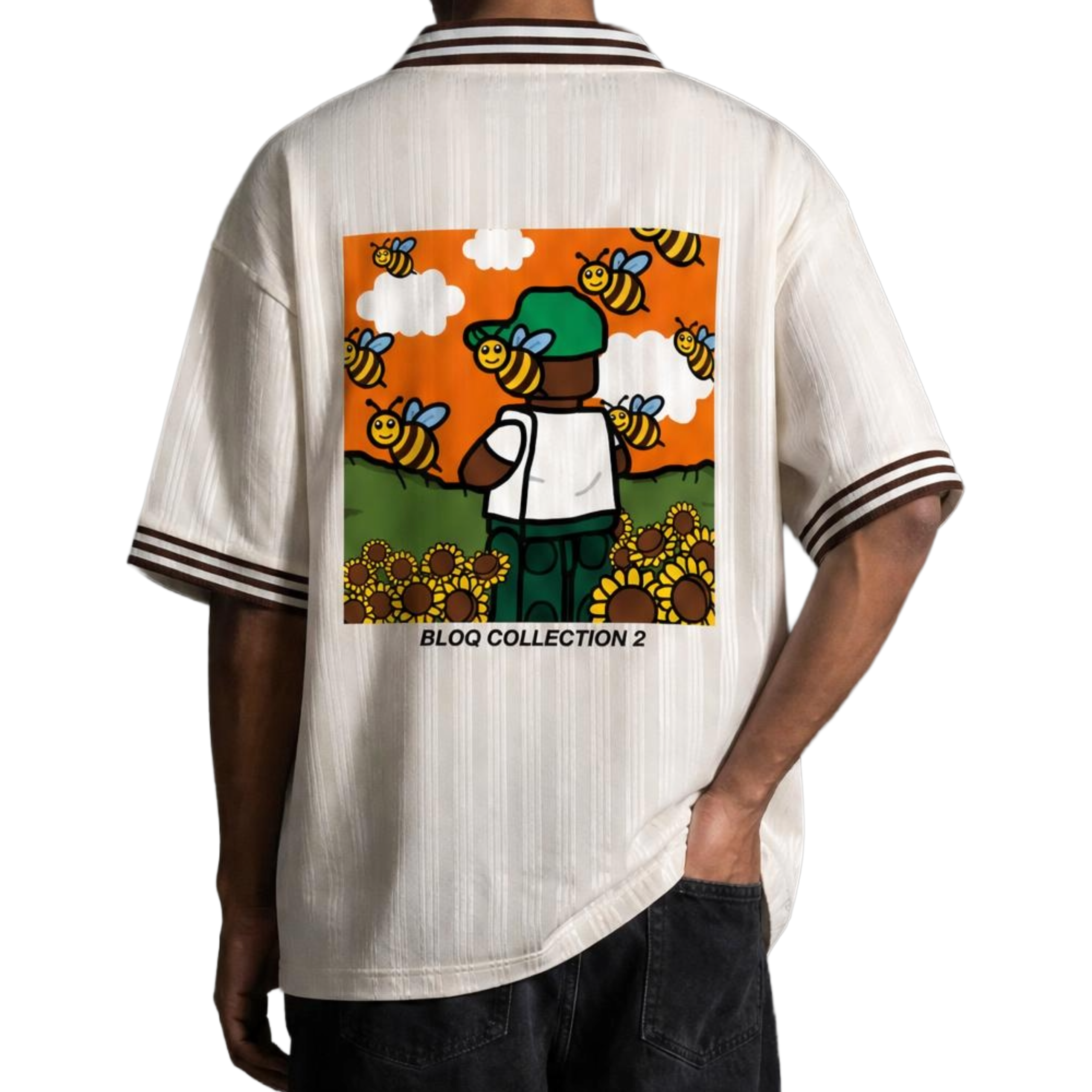 "FLOWER BOY" contrast stripes collar jersey