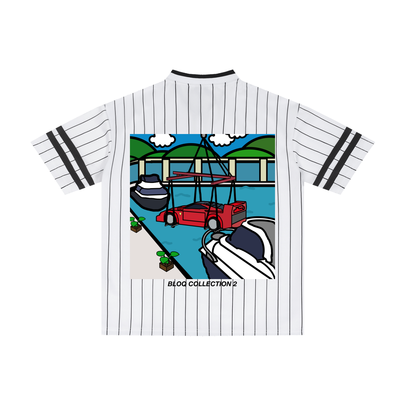 "LIFE OF SQUINTING" Striped  V-Neck T-Shirt