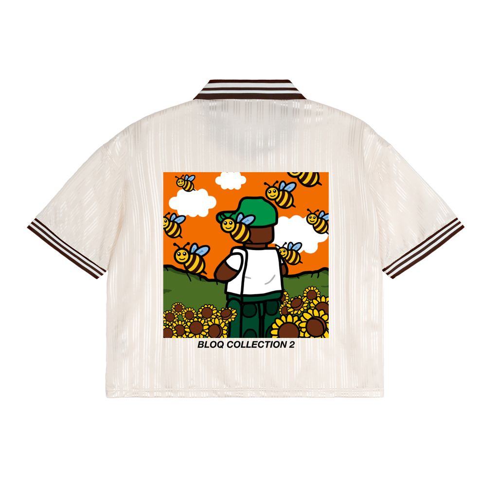 "FLOWER BOY" contrast stripes collar jersey