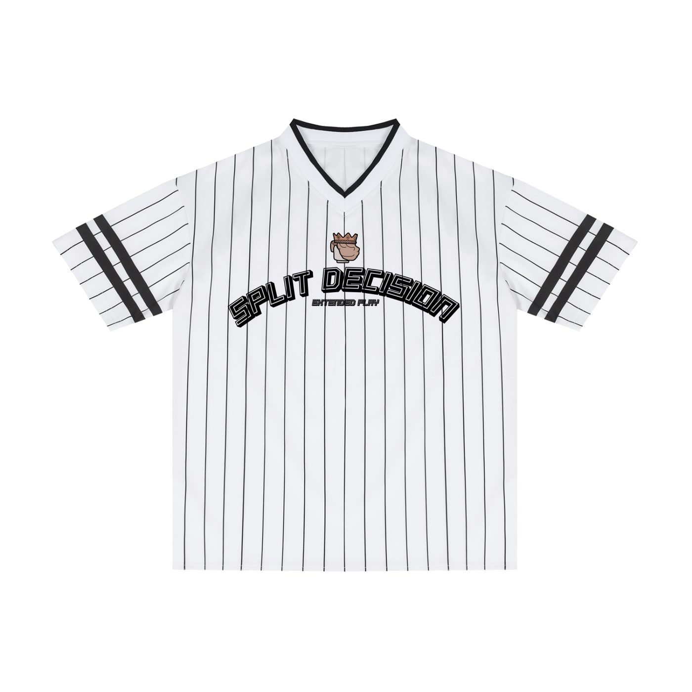 "LIFE OF SQUINTING" Striped  V-Neck T-Shirt