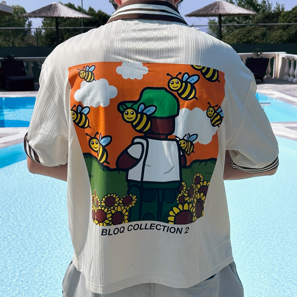 "FLOWER BOY" contrast stripes collar jersey