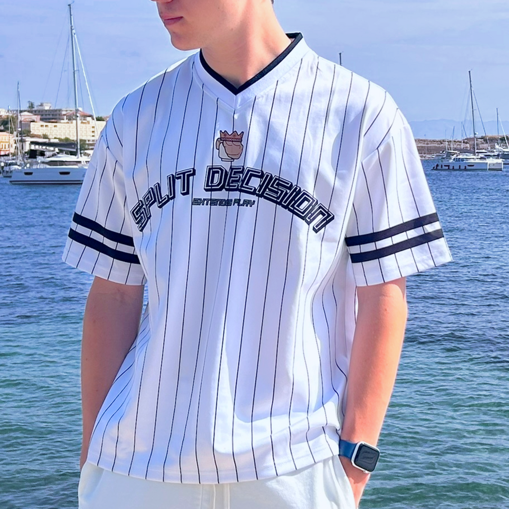 "LIFE OF SQUINTING" Striped  V-Neck T-Shirt
